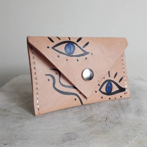 Hand Painted &quot;evil eye&quot; Leather Wallet/Card Holder/ Hand Stitched