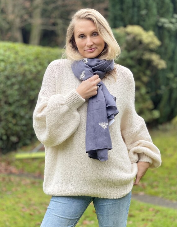 Chunky Knit Balloon Sleeve Jumper Cream 