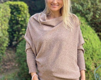 Soft Knit Asymmetric Jumper - Mocha