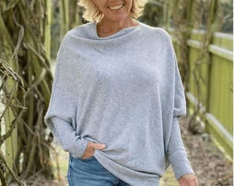 Soft Knit Asymmetric Jumper - Pale Grey