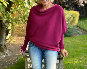 Soft Knit Asymmetric Jumper - Wine