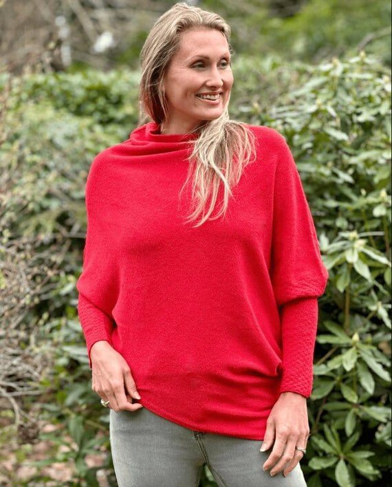 Soft Knit Asymmetric Jumper Bright Red Etsy
