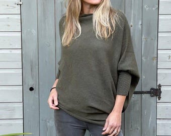 Soft Knit Asymmetric Jumper - Khaki