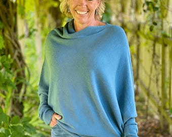 Soft Knit Asymmetric Jumper - Petrol Blue
