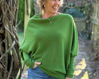Soft Knit Asymmetric Jumper - Fir Green