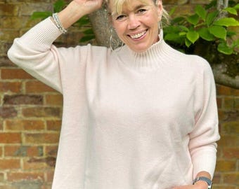 Funnel Neck Soft Knit Long Sleeve Jumper - Pale Pink