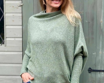 Soft Knit Asymmetric Jumper - Pale Khaki