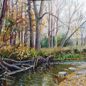 Autumn landscape, original oil painting on canvas board, wall art, art for gift