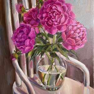 Pink peonies Original oil painting PeoniesWall art Wall decor Floral painting