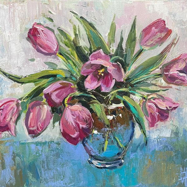 Tulips, original acrylic  painting on canvas.