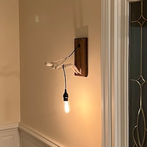 Wall light. Unique and clever wall sconce-  Rock climbing man pulling himself up the wire.  Art combined with function.
