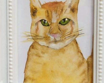 handmade watercolor ginger cat