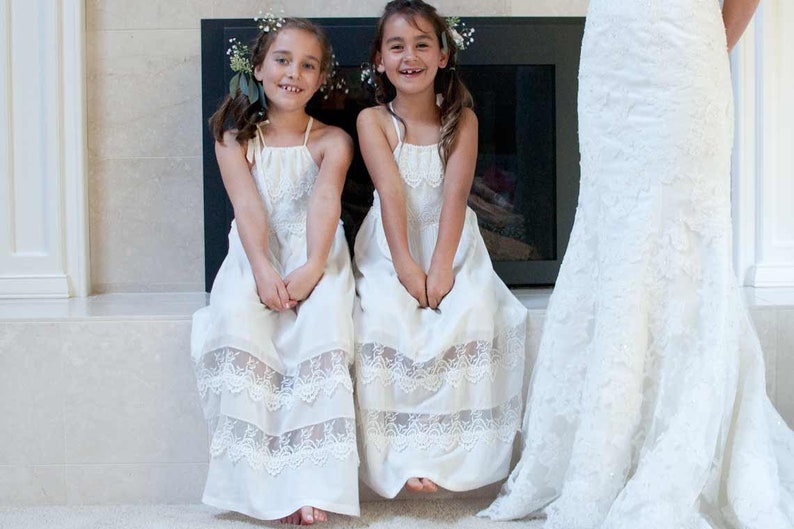 Rustic Flower Girl Dress Boho Gown Boho Lace Dress Lace Flower Girl Dress Ivory Communion Dress Girls Maxi Dress Girls Couture Dress