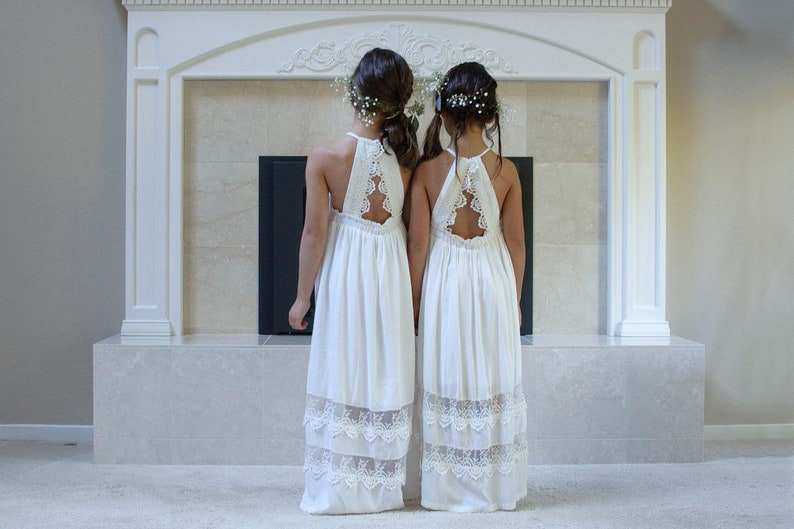 Rustic Flower Girl Dress Boho Gown Boho Lace Dress Lace Flower Girl Dress Ivory Communion Dress Girls Maxi Dress Girls Couture Dress