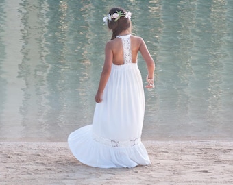 Beach Flower Girl Dress, Open Back Flower Girl Dress, Long Dresses For Girls, Beach Flower Girl Dresses, Flower Girl Dress Boho,  Off White