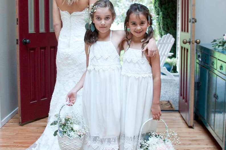 Rustic Flower Girl Dress Boho Gown Boho Lace Dress Lace Flower Girl Dress Ivory Communion Dress Girls Maxi Dress Girls Couture Dress