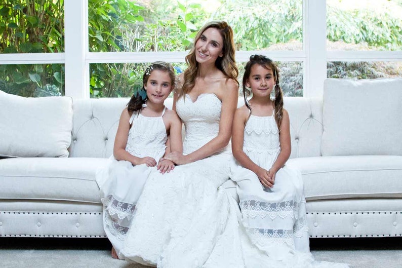 Rustic Flower Girl Dress Boho Gown Boho Lace Dress Lace Flower Girl Dress Ivory Communion Dress Girls Maxi Dress Girls Couture Dress