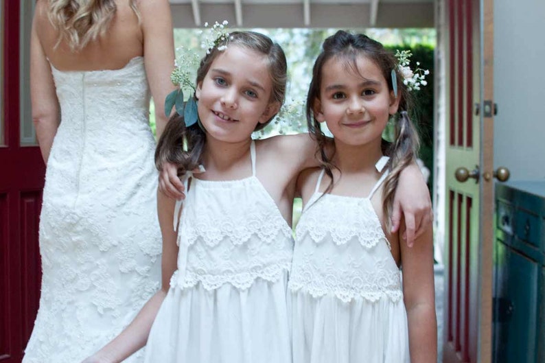 Rustic Flower Girl Dress Boho Gown Boho Lace Dress Lace Flower Girl Dress Ivory Communion Dress Girls Maxi Dress Girls Couture Dress