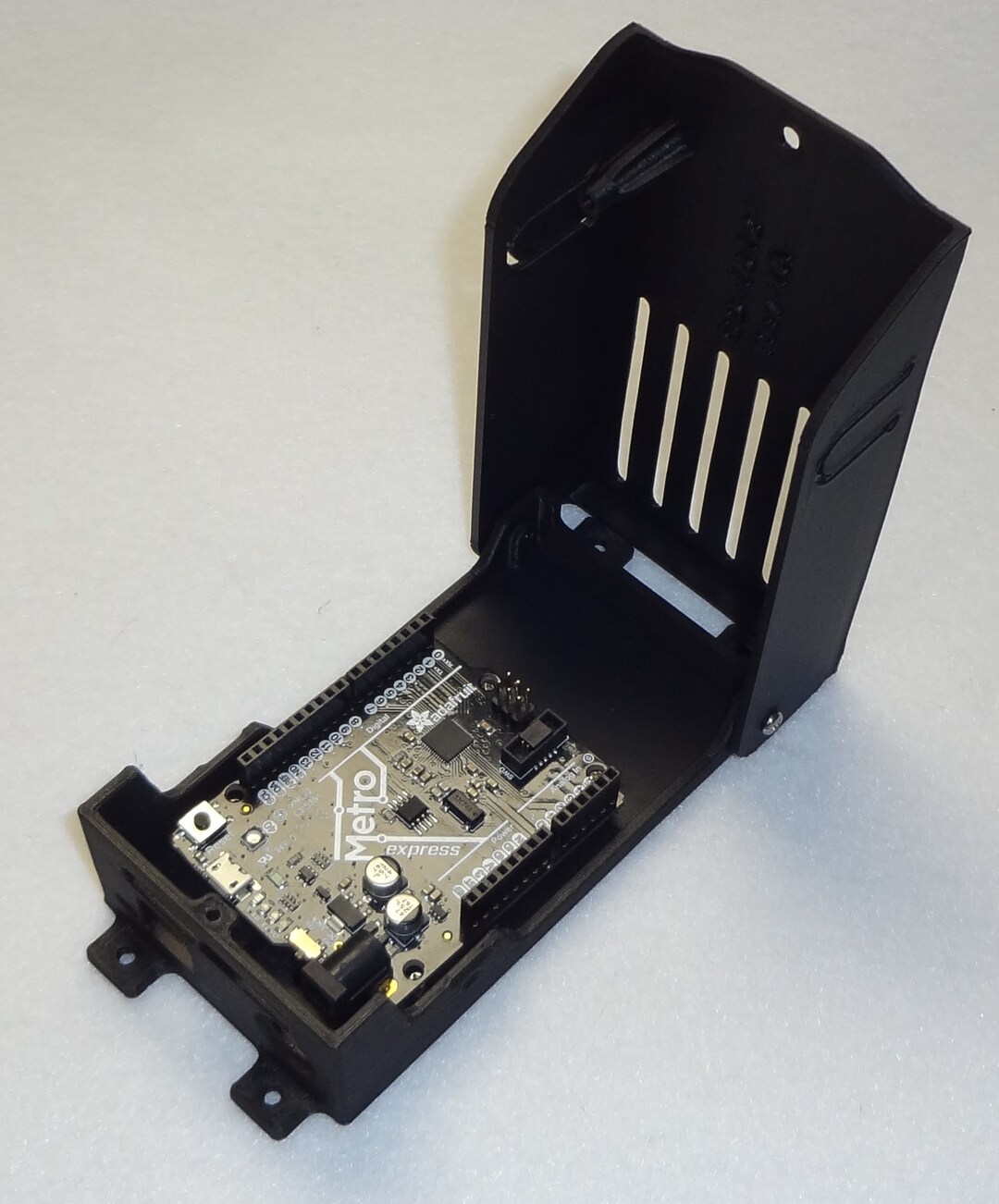 Arduino uno motor shield enclosure w pivoting cover and hardware