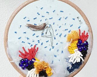 Original 'One with the Ocean no.3' hoop art, fiberart, nature wallart, hand embroidery, homedecor, modern embroidery, women embroidery, sea
