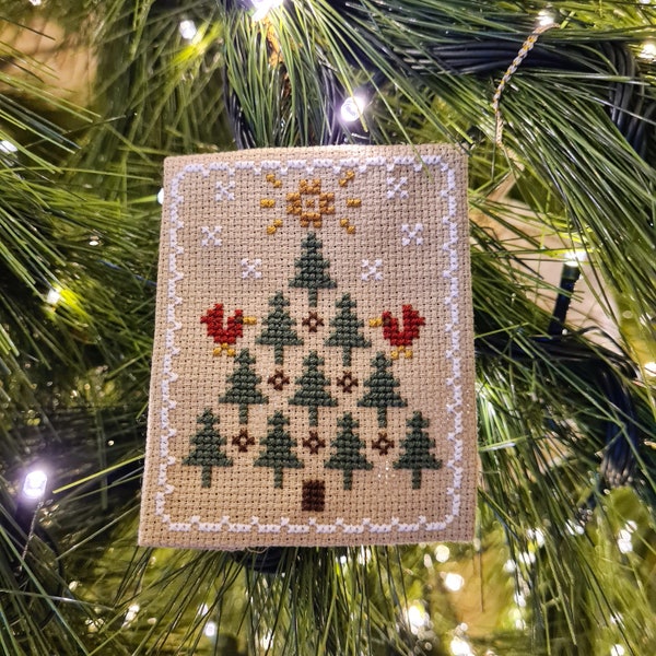 Quaker Christmas Collection: Christmas Tree Farm. Includes THREE colourways (Prim, Vibrant, and Elegant). Cross stitch Christmas ornament