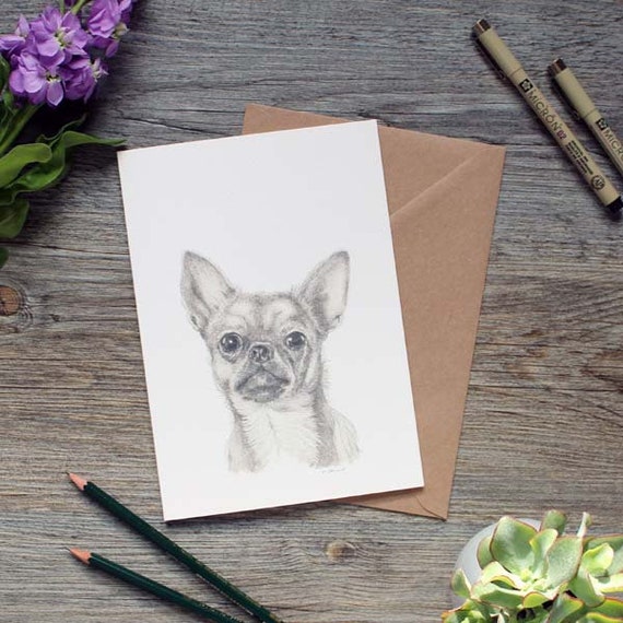 Realistic Chihuahua Illustration Greetings Card Blank Etsy