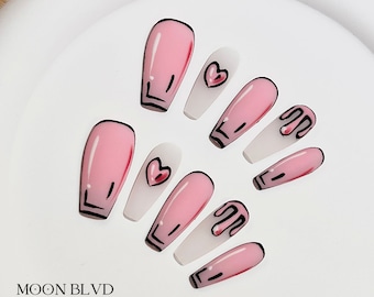 Comic Book | 791 Long Coffin | MoonBlvd Nails | Luxury Handmade Press-on Nails | 3D Nail Art