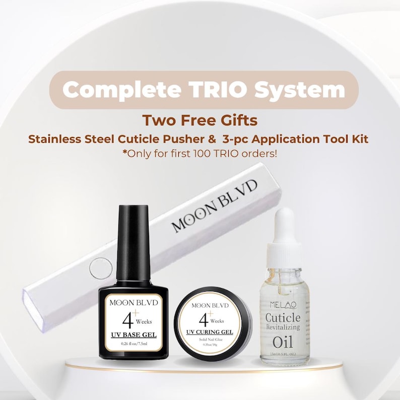 4+ Weeks Solid Nail Glue | Strong Hold Adhesive for Press on Nails | UV Nail Tip | Flash Curing 3D Sculpting Gel | Nail Art Supply TRIO + Removal Oil