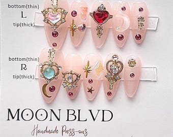Sailor Power | 156 Long Almond | MoonBlvd Nails | Luxury Handmade Press-on Nails | 3D Nail Art