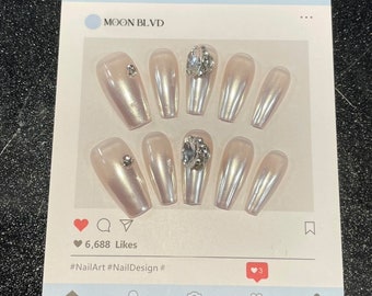 Moonlight | 916 Long Coffin | MoonBlvd Nails | Luxury Press-on Nails | 3D Nail Art
