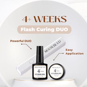 4+ Weeks Solid Nail Glue | Strong Hold Adhesive for Press on Nails | UV Nail Tip | Flash Curing 3D Sculpting Gel | Nail Art Supply DUO GELS + UV Light