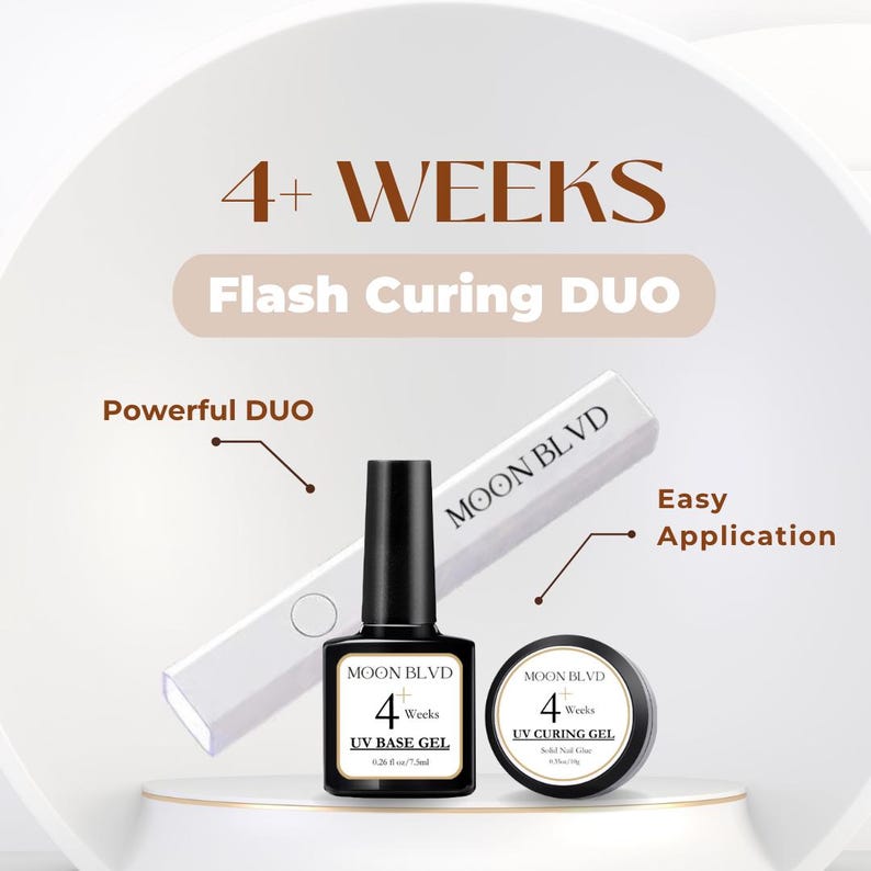 4+ Weeks Solid Nail Glue | Strong Hold Adhesive for Press on Nails | UV Nail Tip | Flash Curing 3D Sculpting Gel | Nail Art Supply DUO GELS + UV Light