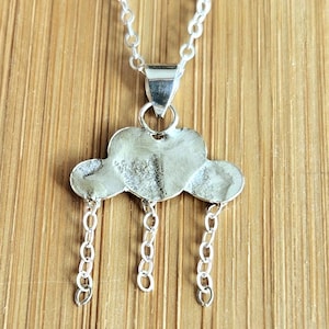 Kinetic Rain Cloud Silver Pendant with 18&quot; Silver Necklace