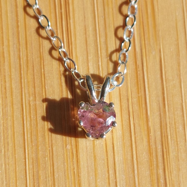 Watermelon Heart Tourmaline 2-Tone Pink and Green Multi-colored Pendant with 18" Silver Necklace