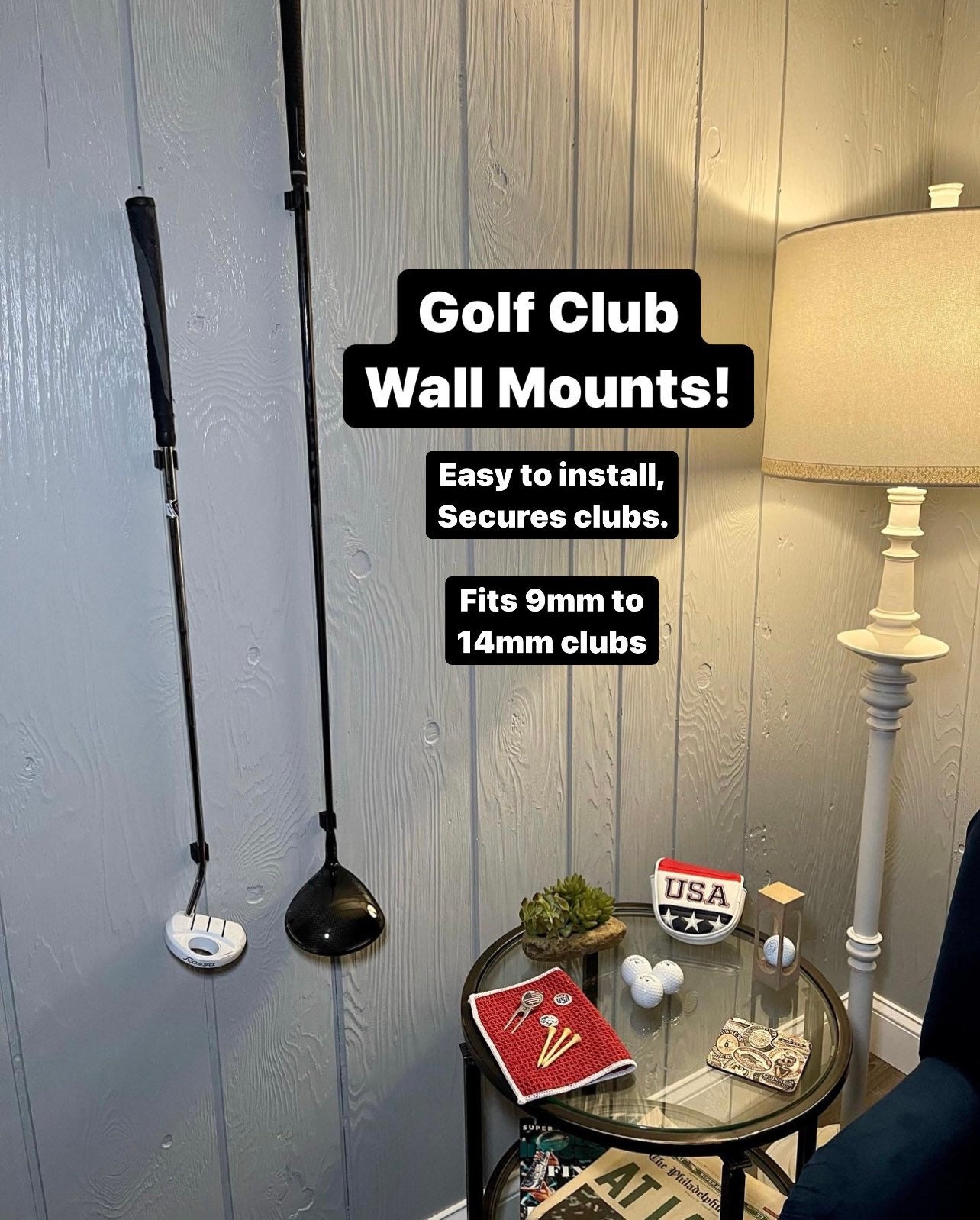 Golf Club Wall Mount Brackets (set) / Buy in Sets / Fits for Irons, Drivers, Wedges or Putters / Display your clubs! / 9mm, 14mm, 17mm, 19mm