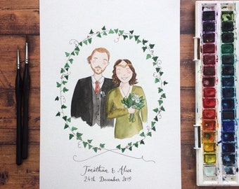 Couples Custom Watercolour Portrait, Valentine's Day painting