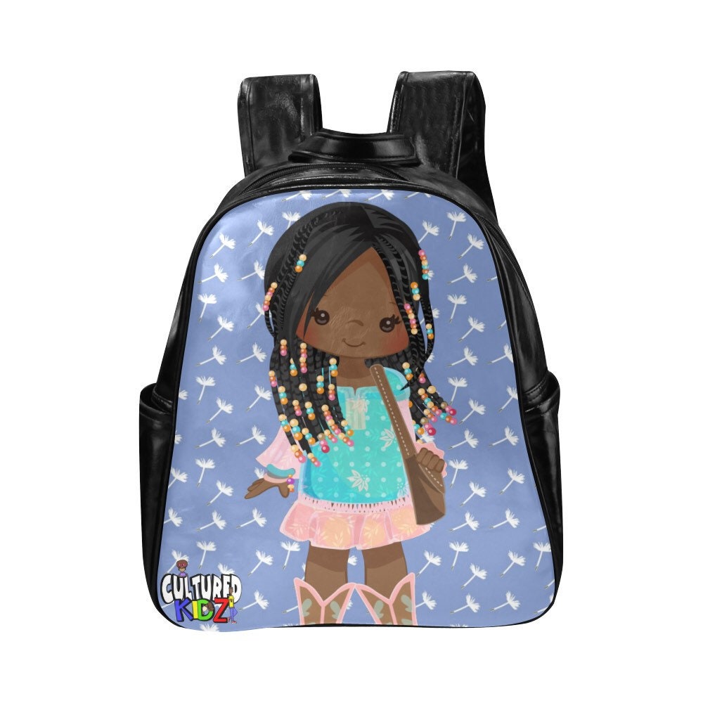 Bohemian African American Girls w/ Braids Backpack or Lunch | Etsy