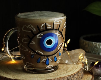 Evil Eye Becher, Dunkelblauer Evil Cup, Schutz Becher, spirituelles Geschenk, Selbstliebe Becher, Selbstwachstum Becher, Schutz gegen das Böse, Valentinstag