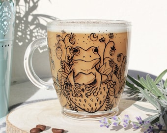 Frog mug, Strawberry frog mug, Toad glass cup, Froggy gift idea, Handpainted Frog Cup, Mom Mug, Gift for Kids, Mothers Day Mug, Spring Gift