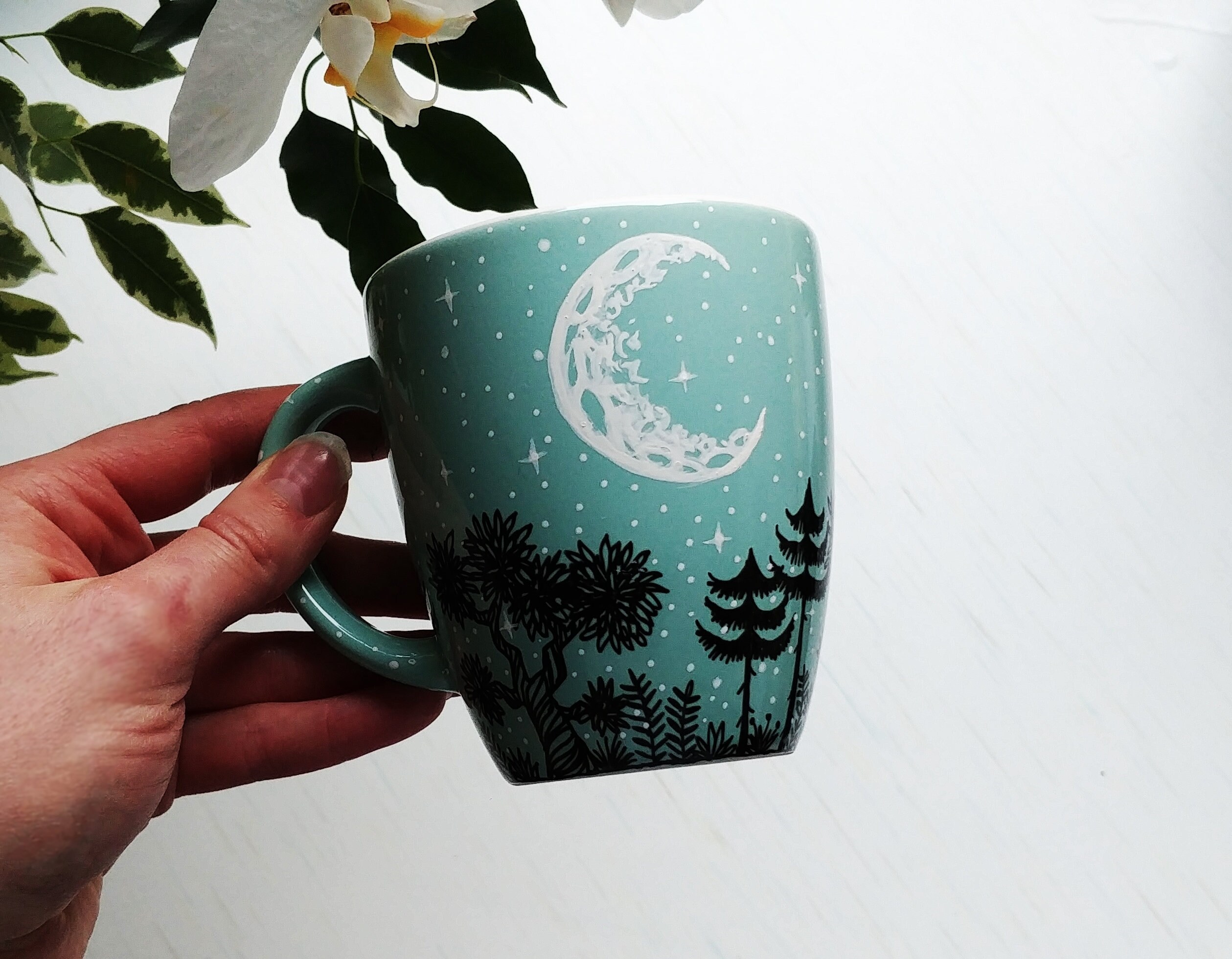 Zodiac Name Moon Forest Glass Mug - Shewolfka