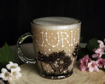 Name Mug, Moon Forest Mug, Name Cup, Constellation Cup, Crescent Moon, Initial Mug, Kids Mug, Mug for Man, Mug for Dad, Glass Mug, Latte Cup