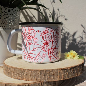 Strawberry mug, Handpainted Berry Cup, Camping Mug, Hiking Travel Dish, Unique Gift Idea, Summer Time, Fruit Art Mug, Granny Christmas Gift image 5