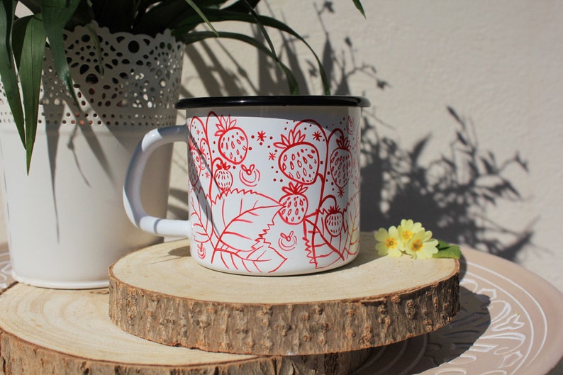 Strawberry mug, Handpainted Berry Cup, Camping Mug, Hiking Travel Dish, Unique Gift Idea, Summer Time, Fruit Art Mug, Granny Christmas Gift image 5