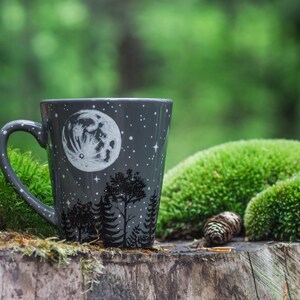 Personalized moon forest constellation mug, Full moon constellation mug, Hand painted crescent moon birthday mug gift, Starry night mug image 3