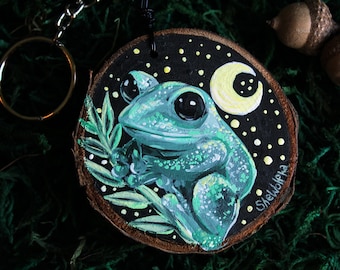 Frosch Schlüsselanhänger, Holzscheibe Schlüsselanhänger, Weihnachtsgeschenk, Waldfrosch Charm, Kröte Schlüsselanhänger, Waldtiere, Frosch Anhänger, Frosch Schlüsselanhänger