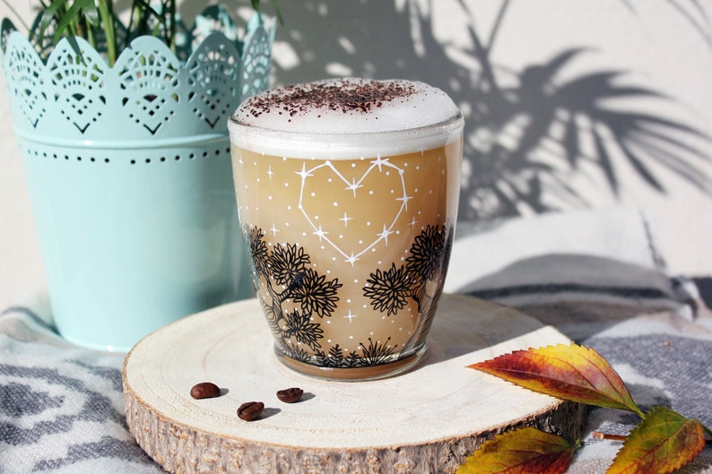 Heart constellation mug, Moon forest mug, Woodland tea cup, Space art, Starry night mug, Clear mug, Lovers gift idea, Mothers day gift image 1