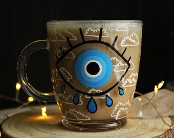 Evil Eye Tasse, Hellblaue Evil Tasse, Hexe Kaffeetasse, Boho Becher, Boho Becher, Schutz Tasse, spirituelle Tasse, Valentinstag, Muttertagsgeschenk