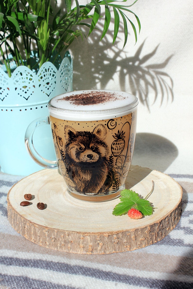 Red panda mug, Strawberry panda mug, Glass mug, Clear latte tea cup, Mothers day gift, Panda lover, Gift idea for her Valentines day gift image 5