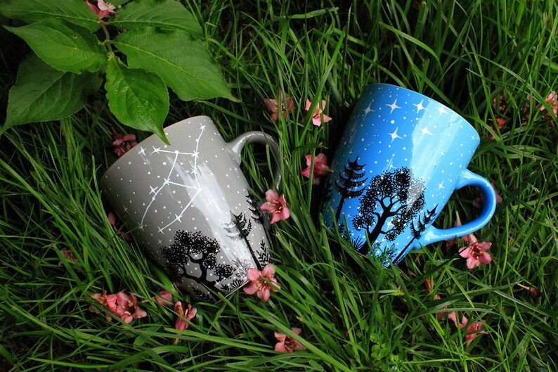 Personalized moon forest constellation mug, Full moon constellation mug, Hand painted crescent moon birthday mug gift, Starry night mug image 8