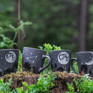 Personalized moon forest constellation mug, Full moon constellation mug, Hand painted crescent moon birthday mug gift, Starry night mug image 2